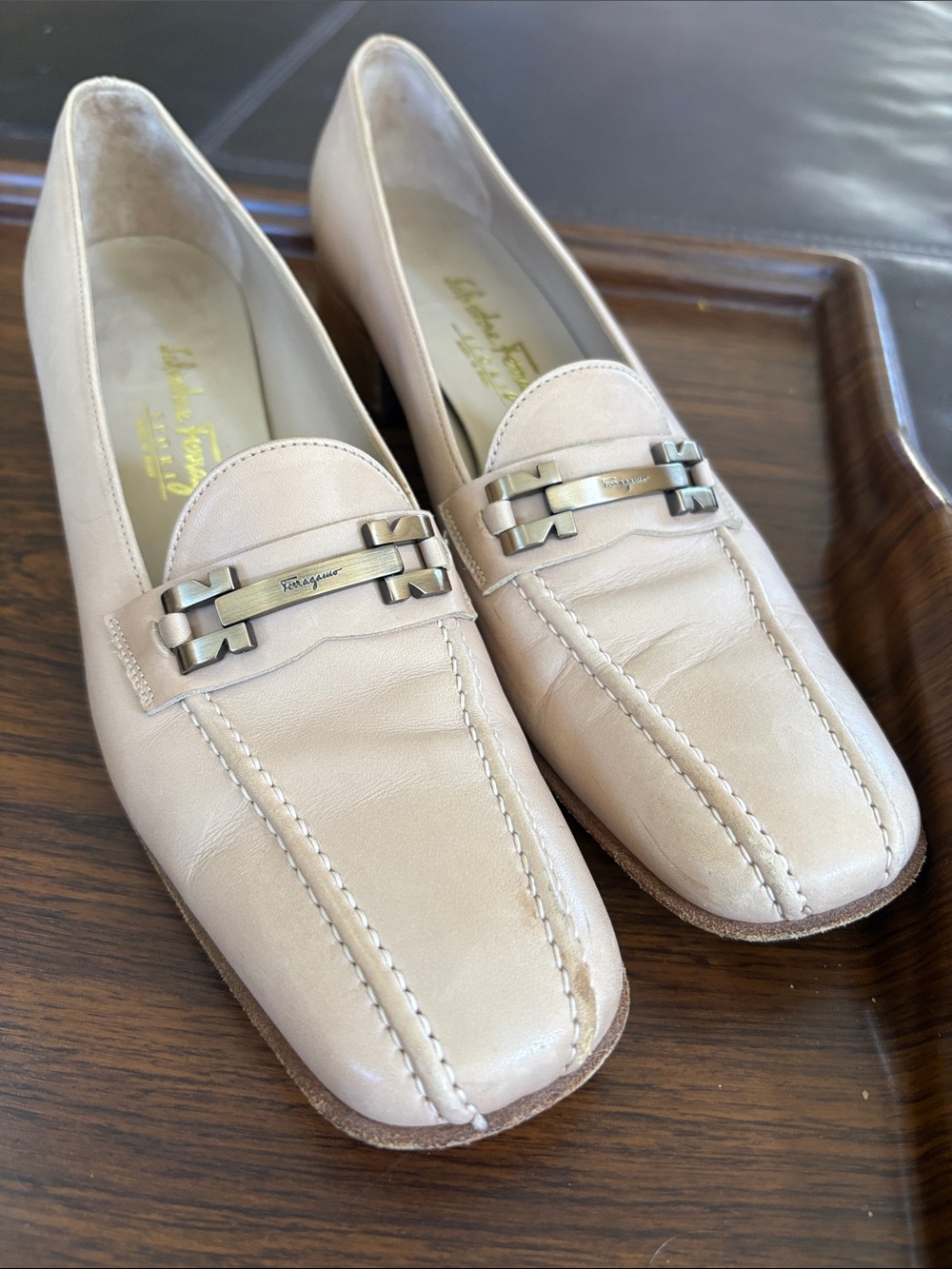Salvatore Ferragamo Light Beige Leather Bit Loafers